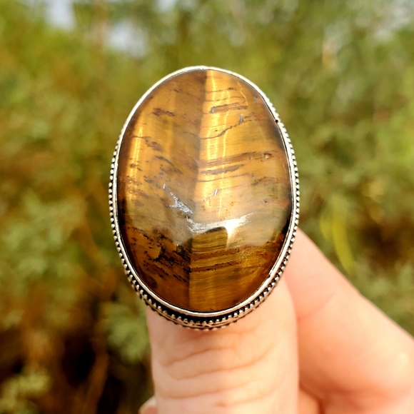 New Amazing Oversized Tiger Eye 925 Silver Ring. - Picture 5 of 16